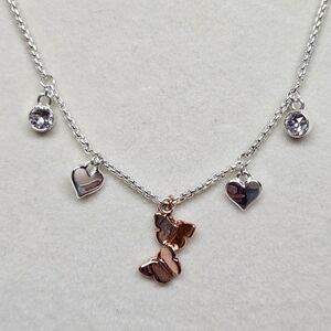 Brilliance Two Tone Silver Rose Gold Butterfly Hearts Charm Dainty Necklace